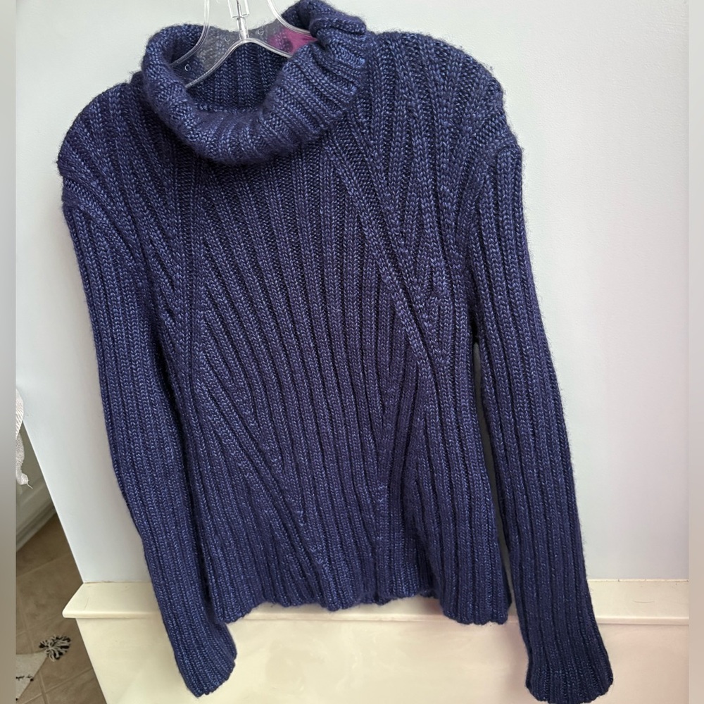 Tom Ford women’s Large silk, cashmere, mohair blend blue knit cowl neck sweater - Picture 2 of 13